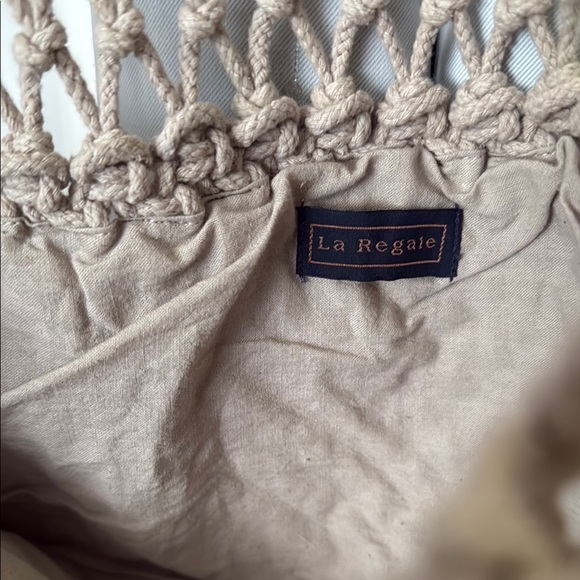 La Regale Tan Macrame Shoulder Bag with Fringe Detail - Picture 6 of 12